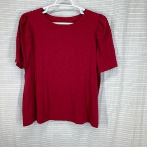 LOFT Women's Ruby Red Short Sleeve Tee with Subtle Puff Sleeves